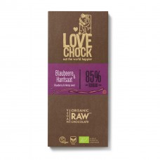 Chocolat cru aux myrtilles et graines de chanvre / Organic Raw chocolate Blaubeere & Hanfsaat, Lovecock, 70g